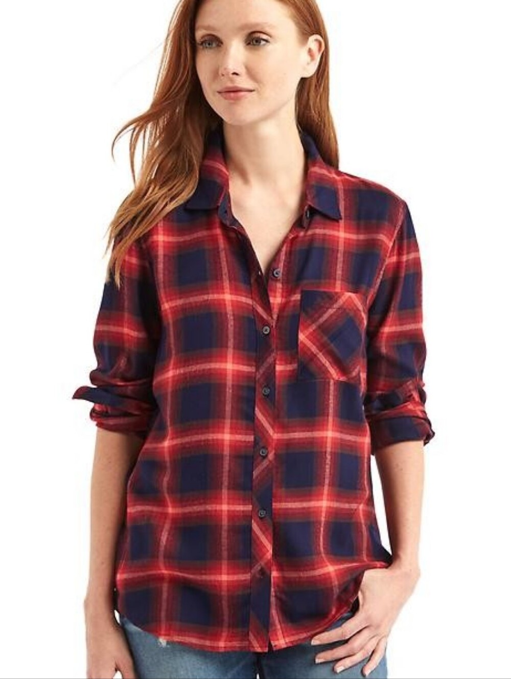 GAP Red and Navy Plaid Button-Down Shirt